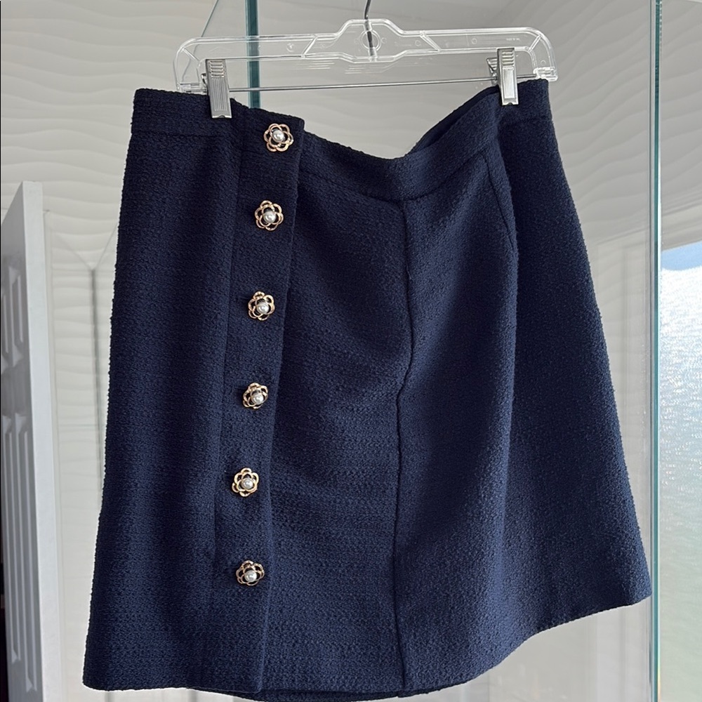 Ann Taylor Blue and Gold Mini A-Line Skirt